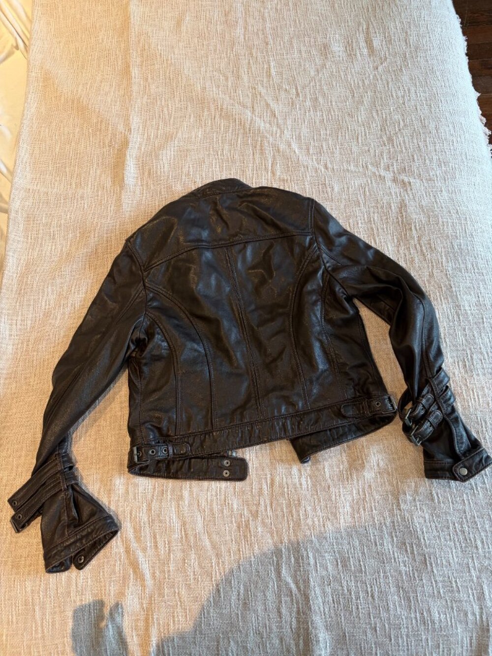 Brown Leather Motorcycle Fitted Jacket - Picture 2 of 6